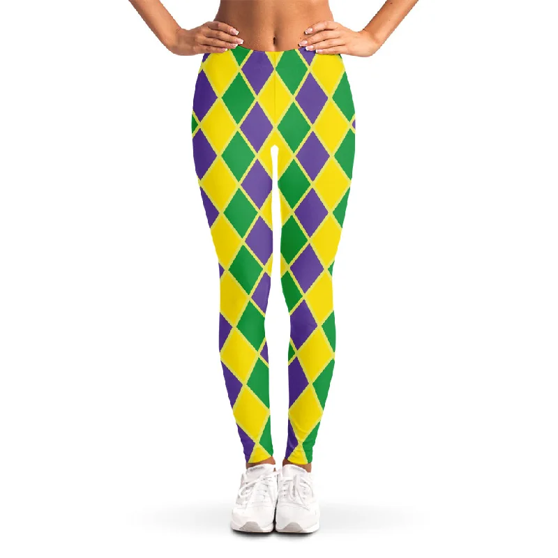 Reduced Prices Purple Green And Yellow Mardi Gras Print Women's Leggings