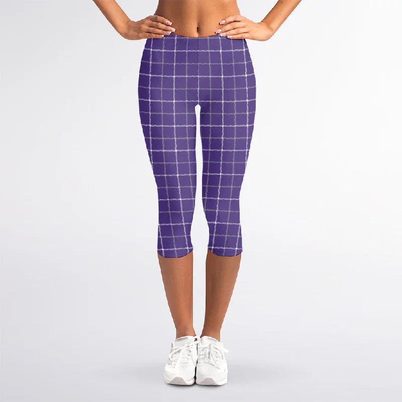 Great Deals Purple Grey And White Tattersall Print Women's Capri Leggings