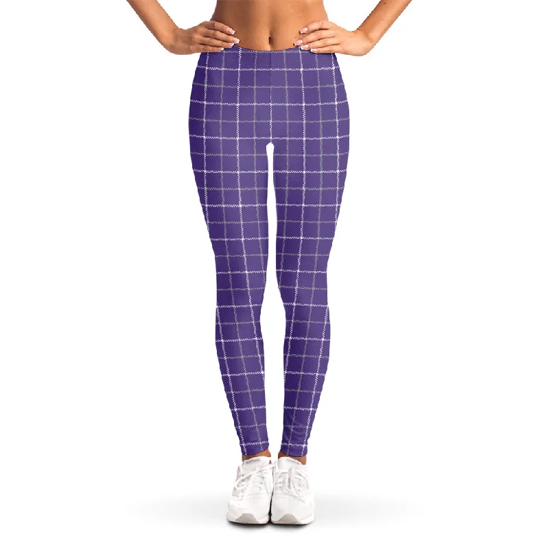 Weekend Deal Purple Grey And White Tattersall Print Women's Leggings