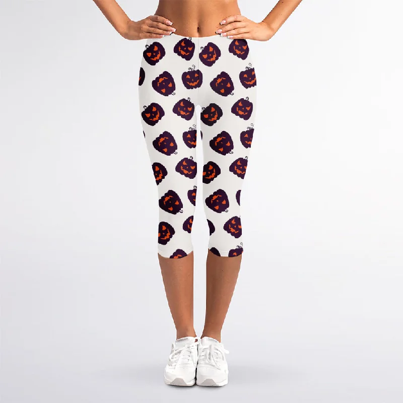 Amazing Deals Purple Halloween Pumpkin Pattern Print Women's Capri Leggings