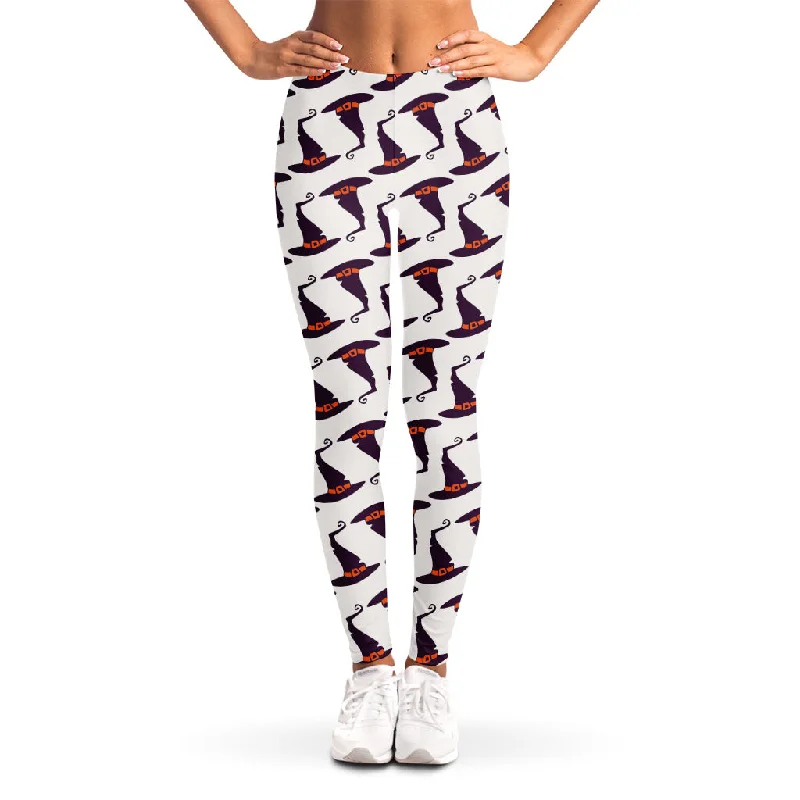 Midnight Madness Purple Halloween Witch Hat Pattern Print Women's Leggings