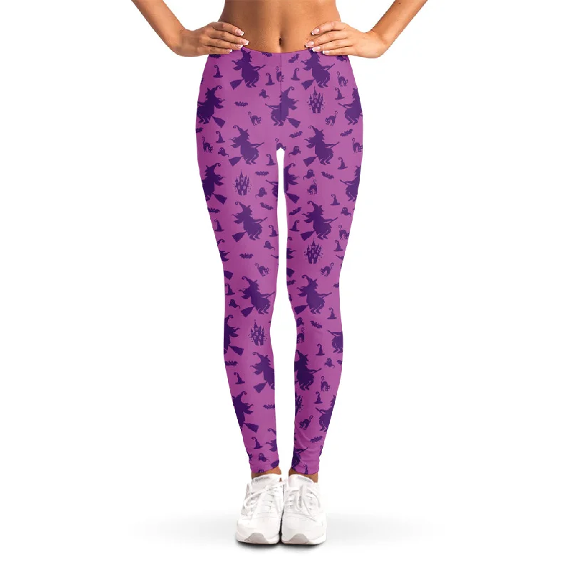 Shop and Save Purple Halloween Witch Pattern Print Women's Leggings