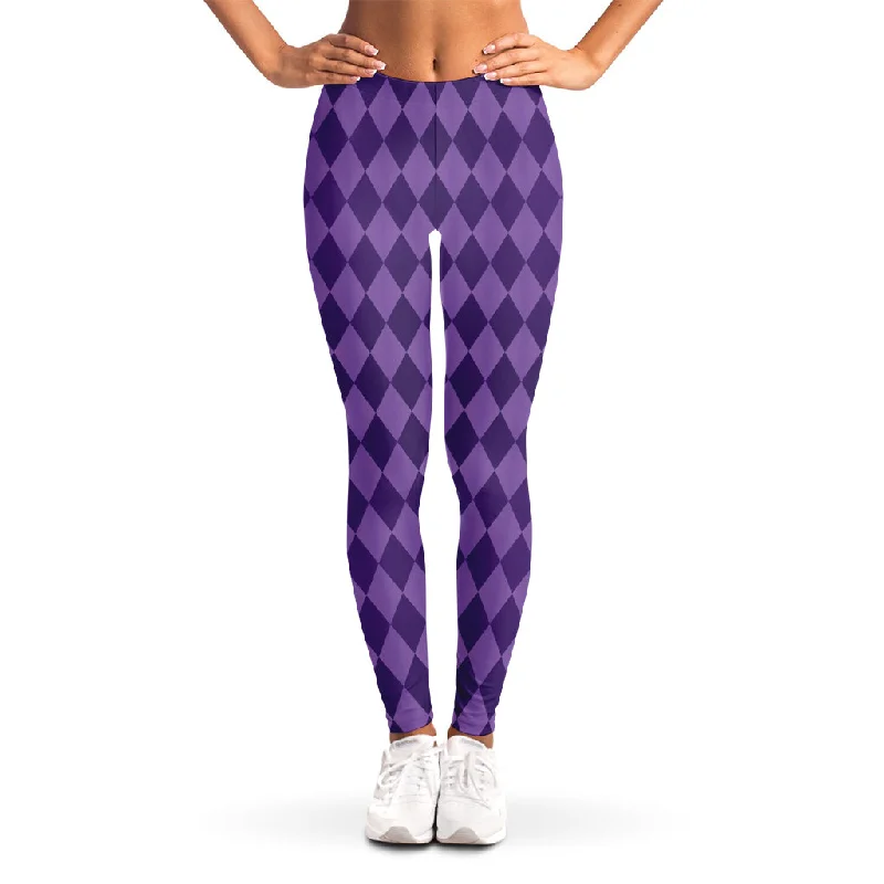 Overstock Purple Harlequin Pattern Print Women's Leggings
