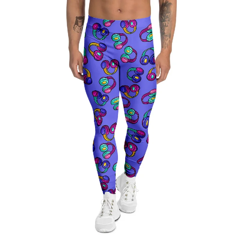 Crazy Deals Purple Headphones Print Pattern Men's Leggings