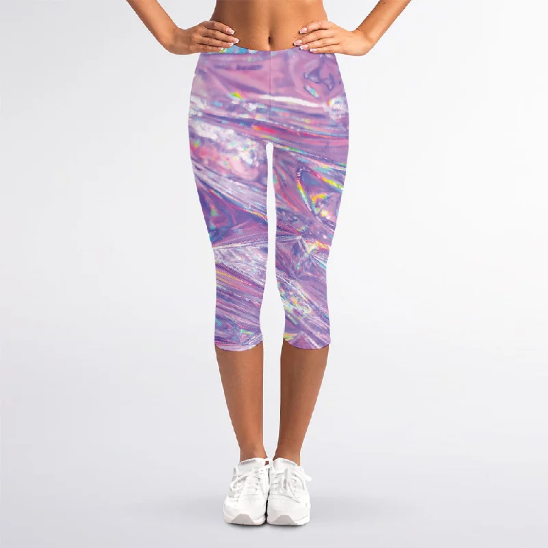 Deal Explosion Purple Holographic Print Women's Capri Leggings