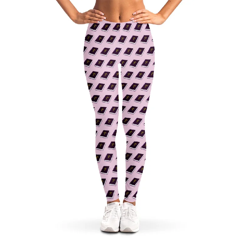 Markdowns Purple Holy Bible Pattern Print Women's Leggings
