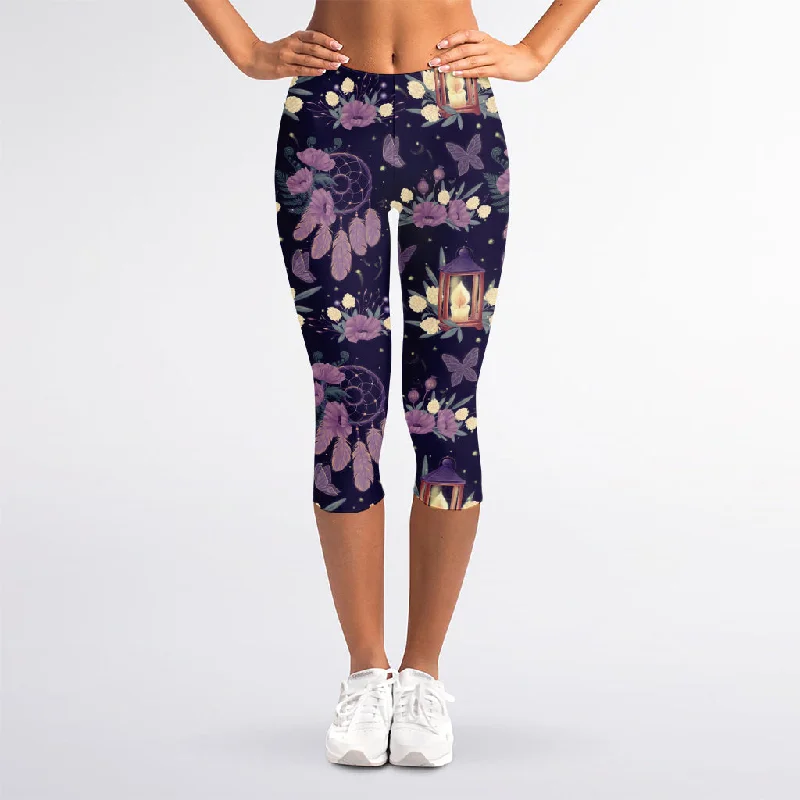 Price Smash Purple Indian Dream Catcher Print Women's Capri Leggings