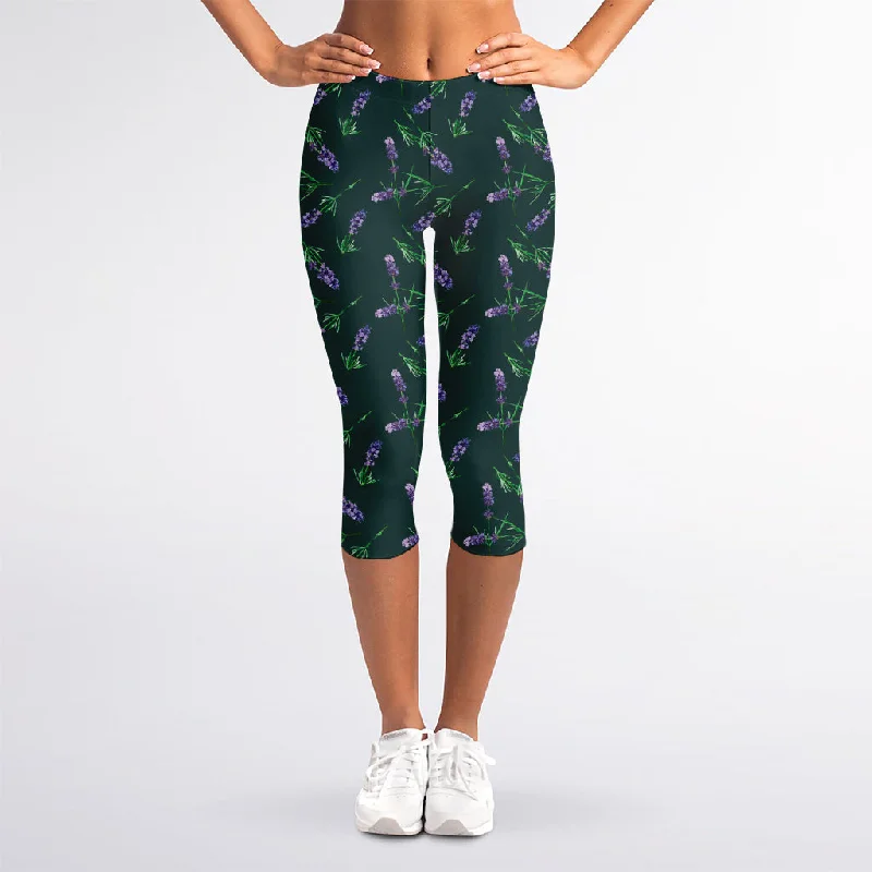 Savings Spectacular Purple Lavender Pattern Print Women's Capri Leggings