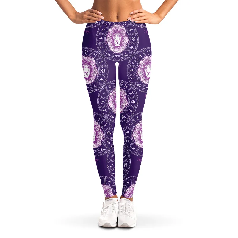 Final Markdown Purple Leo Zodiac Pattern Print Women's Leggings