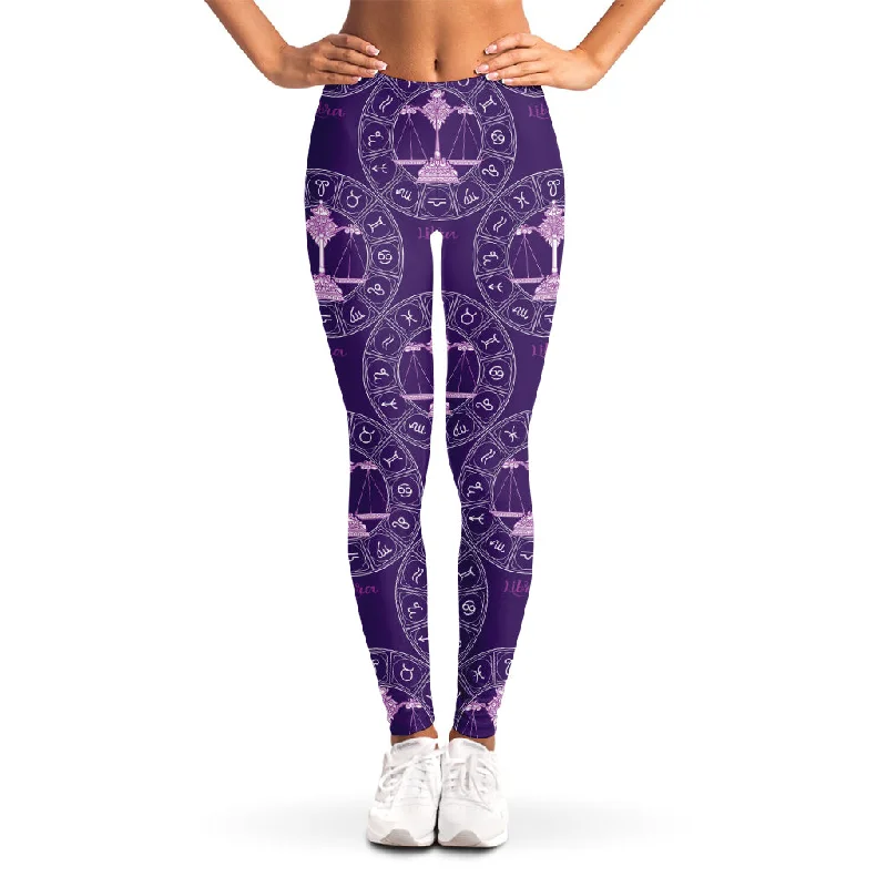 Extra Savings Purple Libra Zodiac Pattern Print Women's Leggings