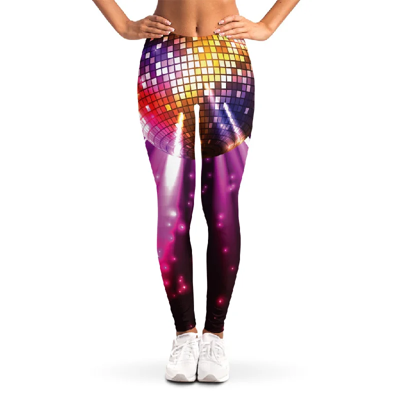 Discount Deals Purple Light Disco Ball Print Women's Leggings