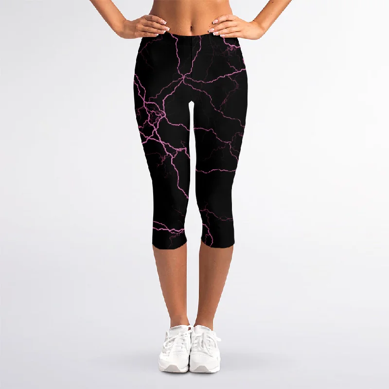 Factory Direct Sale Purple Lightning Print Women's Capri Leggings