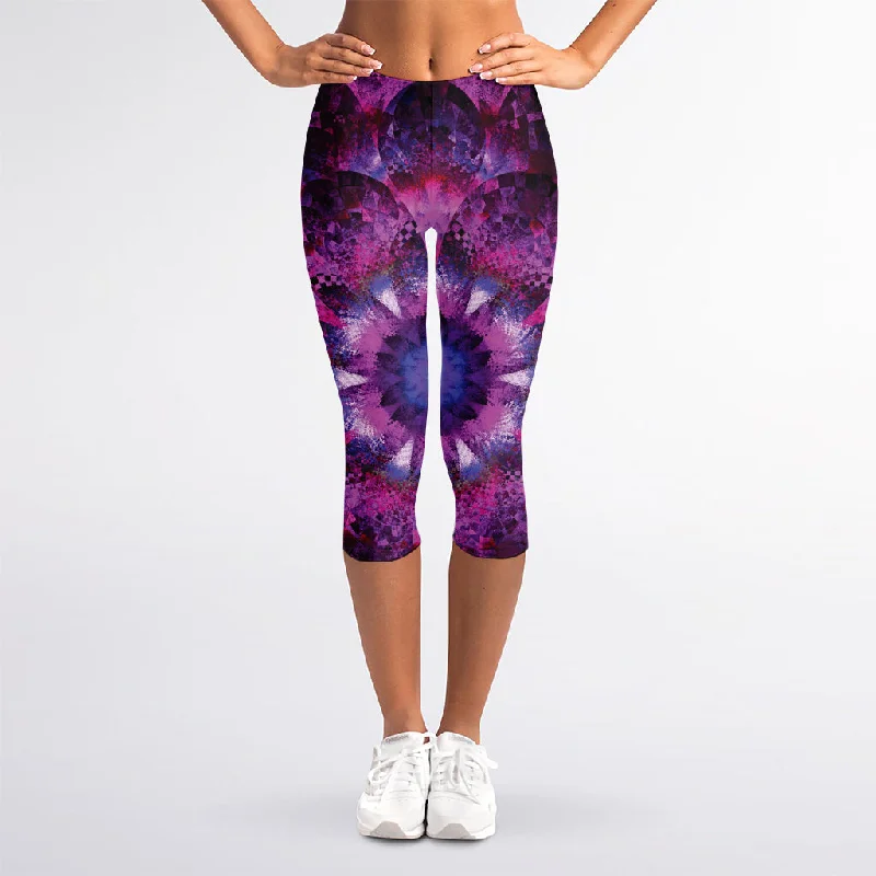Year-End Sale Purple Mandala Flower Print Women's Capri Leggings