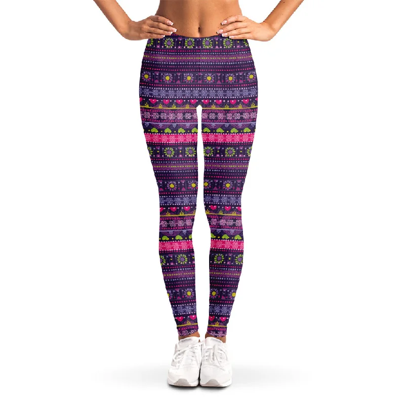 Bargain Bin Purple Native Tribal Pattern Print Women's Leggings
