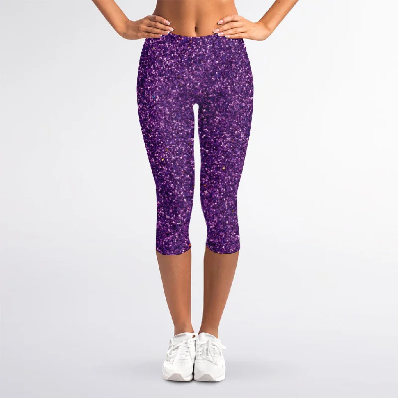 Exclusive Savings Purple (NOT Real) Glitter Print Women's Capri Leggings