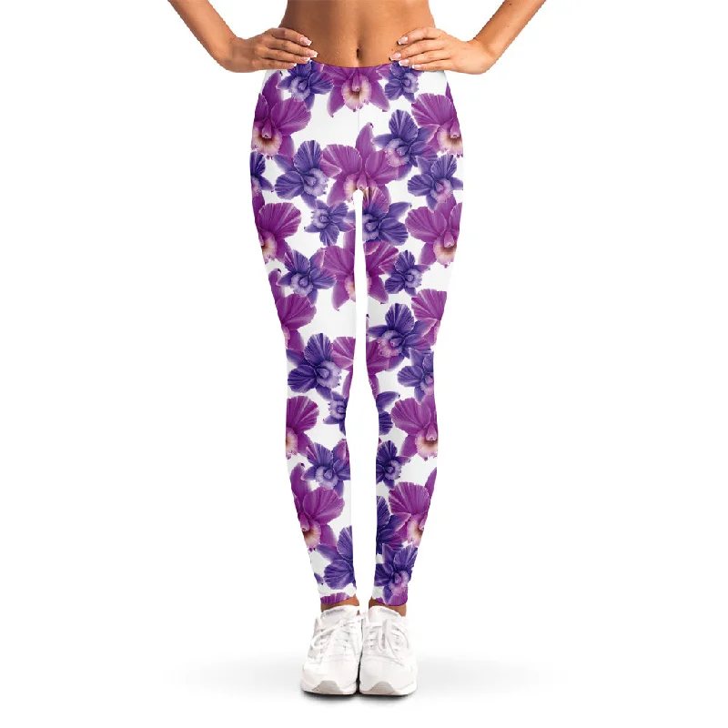 Price Break Purple Orchid Flower Pattern Print Women's Leggings