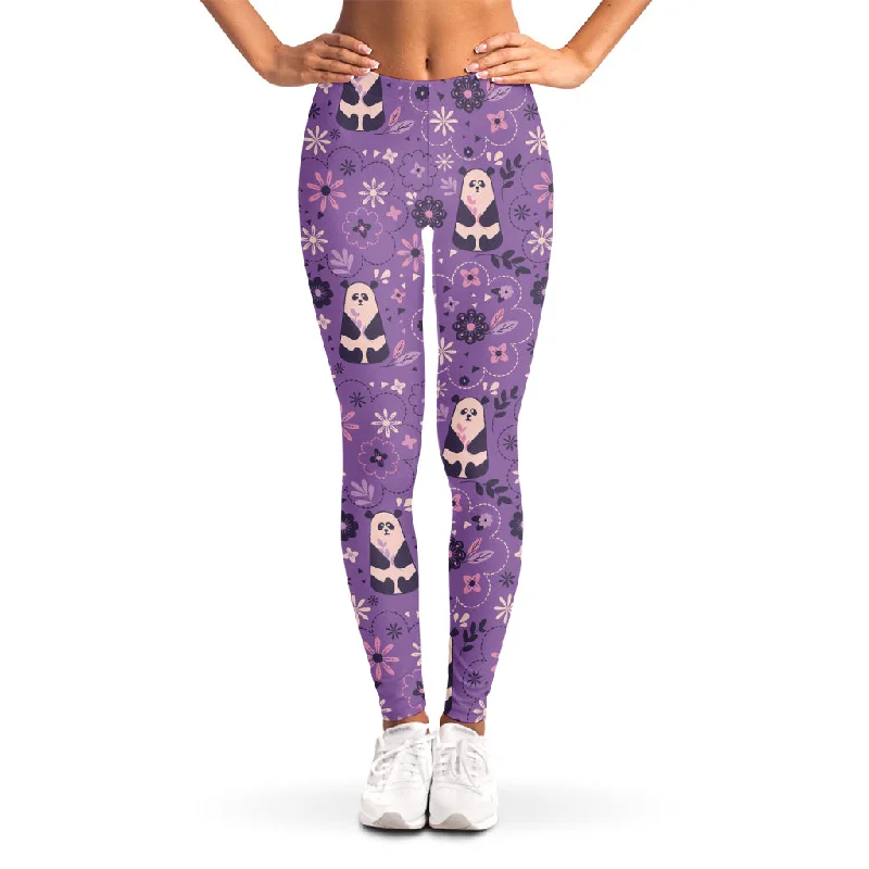 Price Meltdown Purple Panda And Flower Pattern Print Women's Leggings