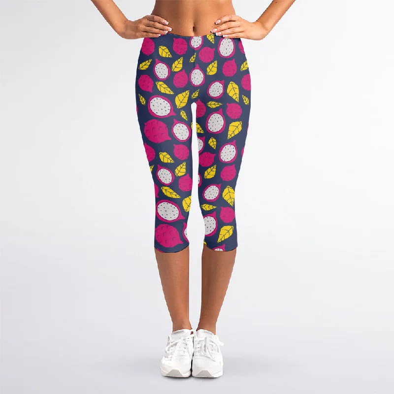 Buy More, Save More Purple Pitaya Pattern Print Women's Capri Leggings
