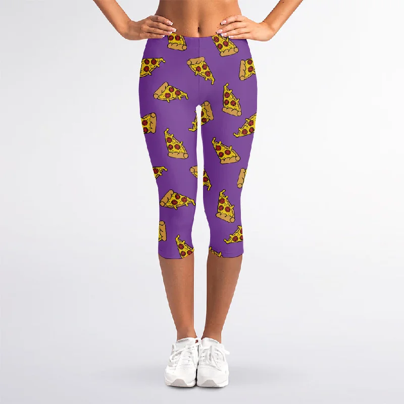 Stock Up and Save Purple Pizza Pattern Print Women's Capri Leggings