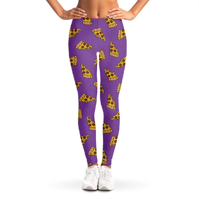 Seasonal Clearance Purple Pizza Pattern Print Women's Leggings
