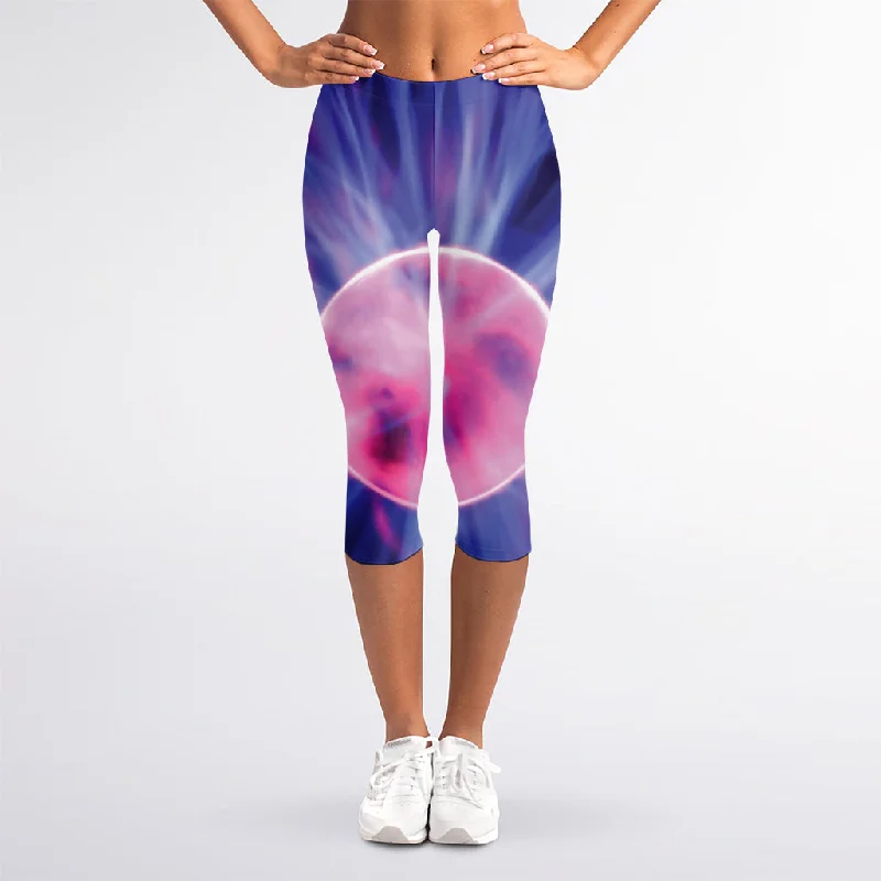 Mega Sale Purple Plasma Ball Print Women's Capri Leggings