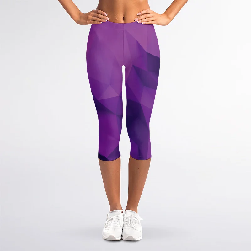 While Supplies Last Purple Polygonal Geometric Print Women's Capri Leggings