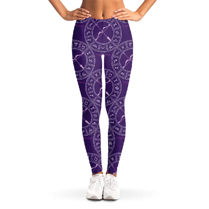 Loyalty Reward Purple Sagittarius Zodiac Pattern Print Women's Leggings