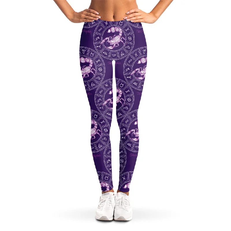 Friends and Family Sale Purple Scorpio Zodiac Pattern Print Women's Leggings