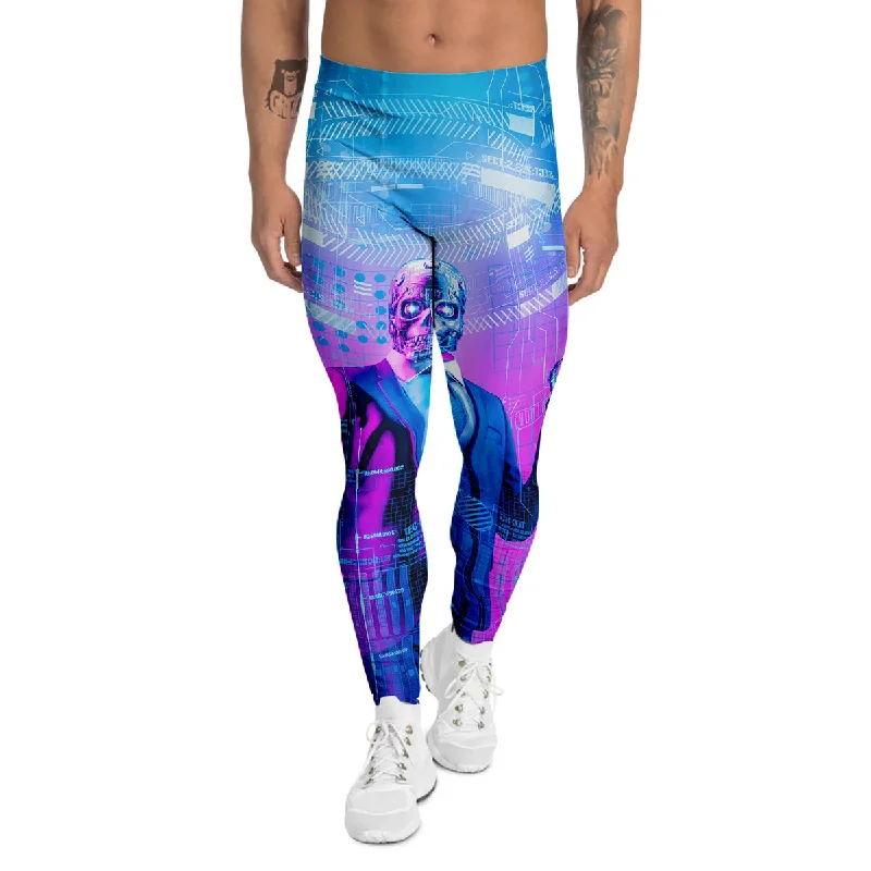 Best Bargains Purple Skeleton Cyber Print Men's Leggings