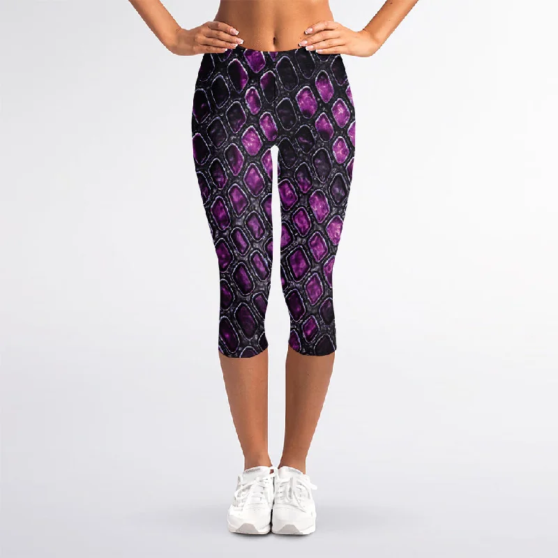 New Arrival Purple Snakeskin Print Women's Capri Leggings