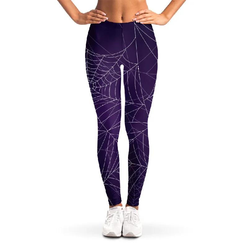 Doorbuster Deal Purple Spider Web Pattern Print Women's Leggings