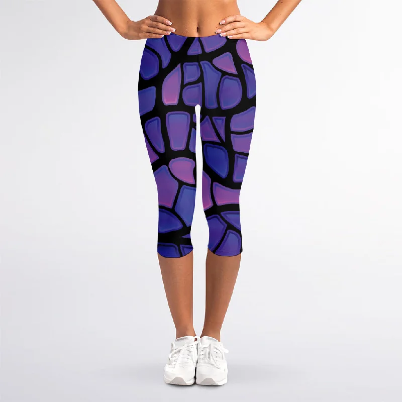 Special Discount Purple Stained Glass Mosaic Print Women's Capri Leggings