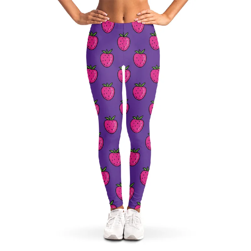 Midnight Sale Purple Strawberry Pattern Print Women's Leggings