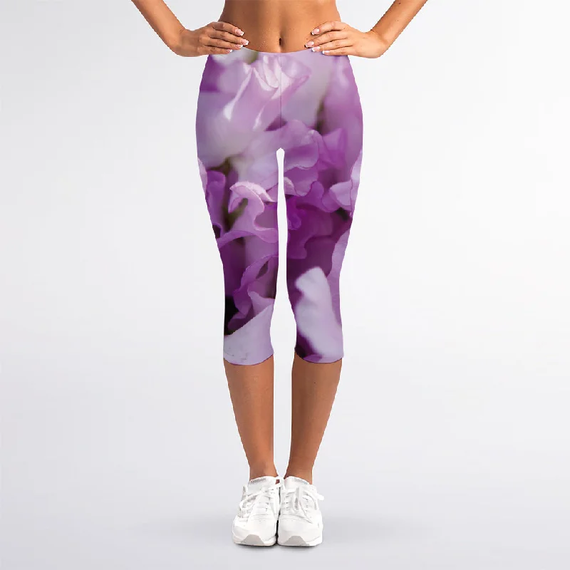 Time-Limited Offer Purple Sweet Pea Print Women's Capri Leggings