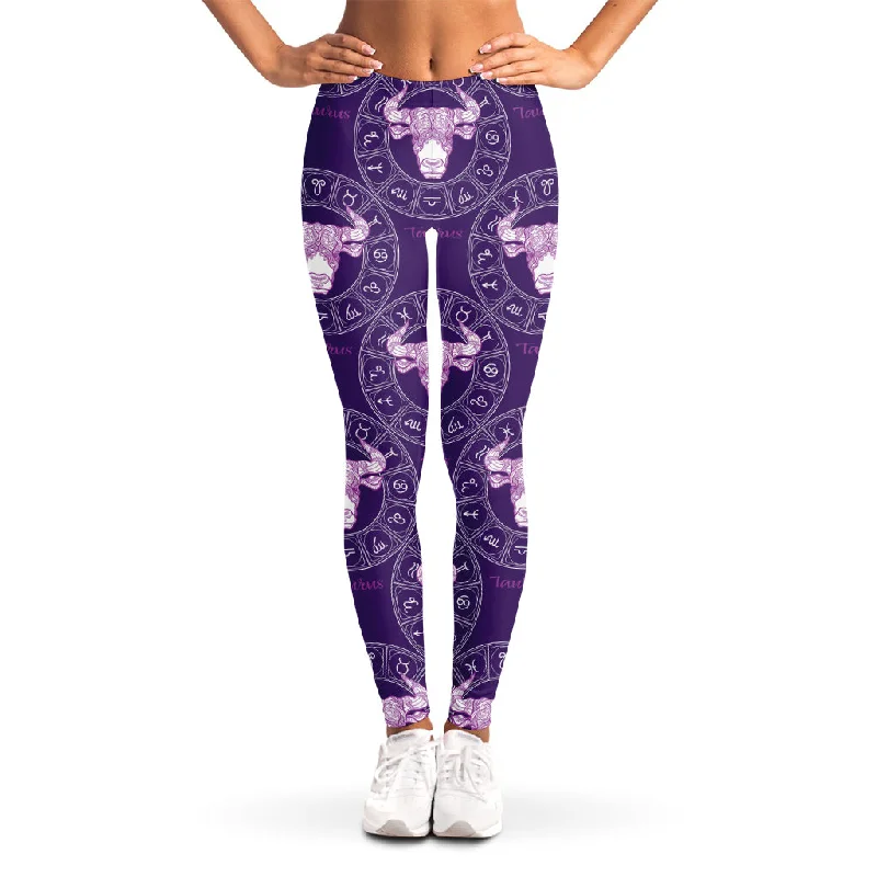 Seasonal Sale Purple Taurus Zodiac Pattern Print Women's Leggings
