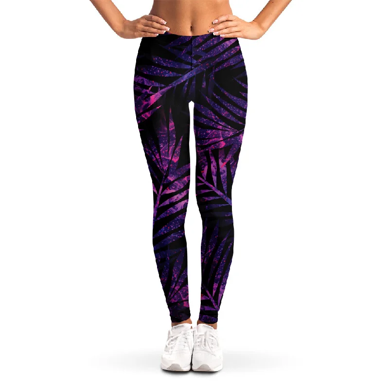 Today Only Purple Tropical Leaves Print Women's Leggings