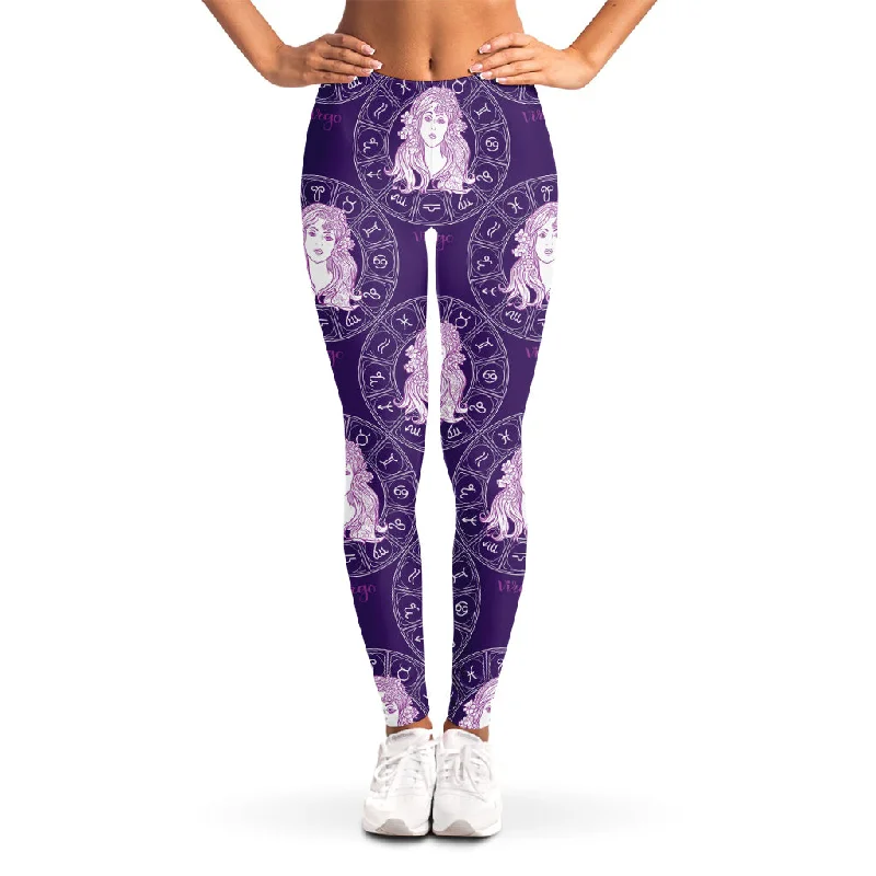 Price Drop Purple Virgo Zodiac Pattern Print Women's Leggings