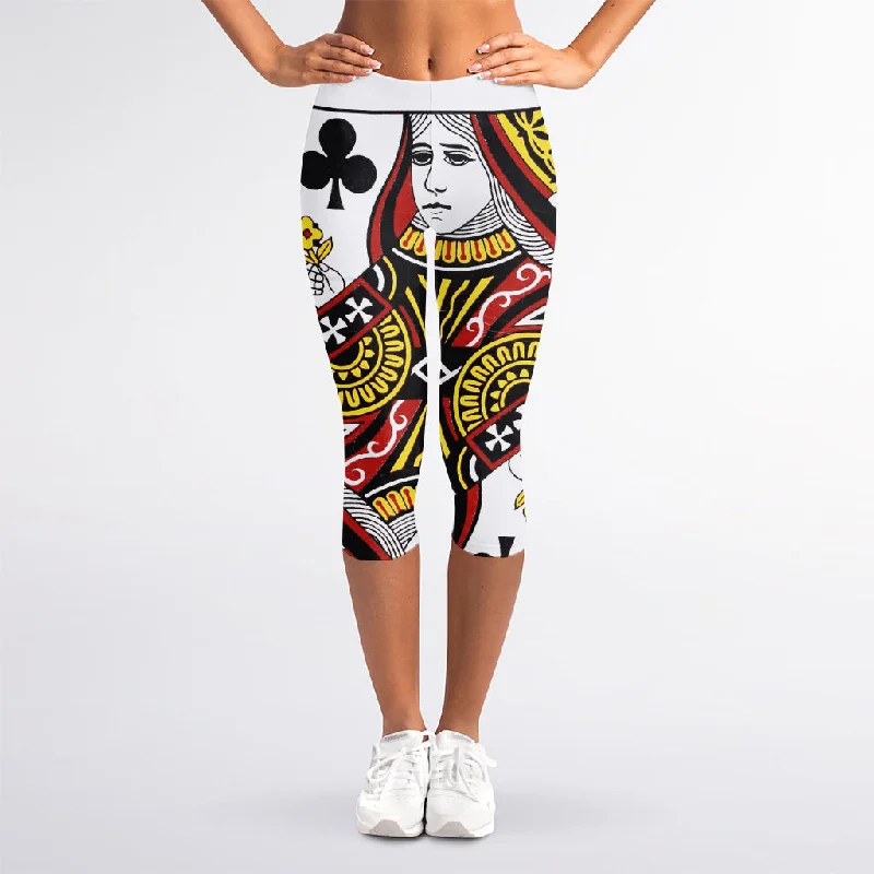Hurry In Queen Of Clubs Playing Card Print Women's Capri Leggings