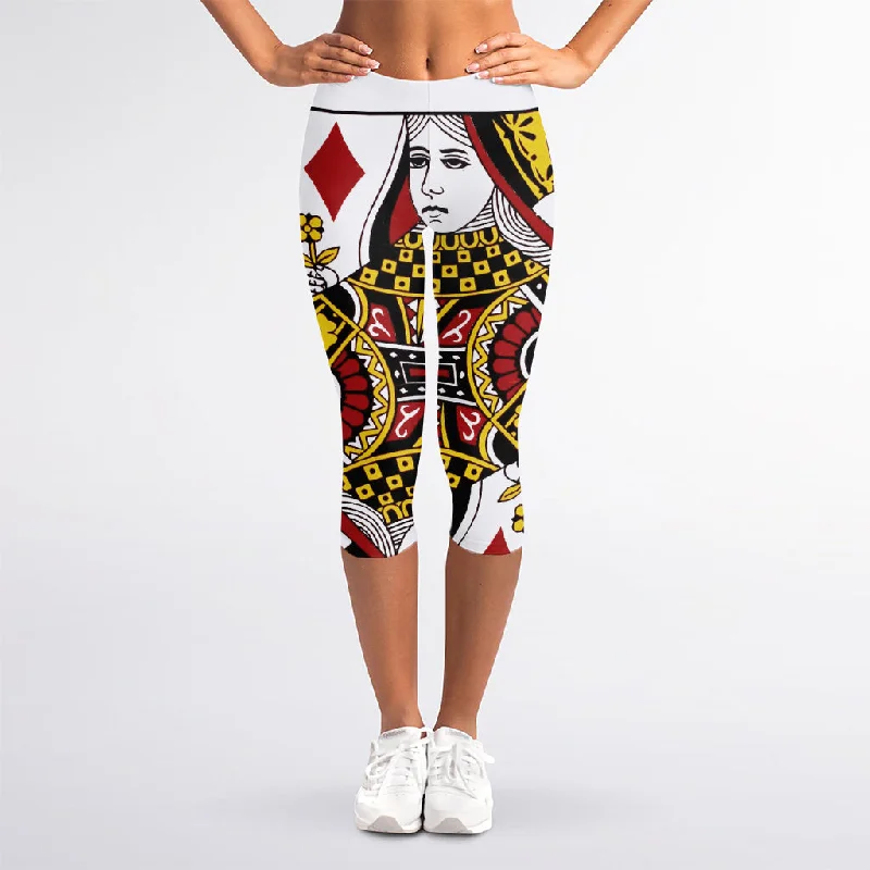 Bargain Prices Queen Of Diamonds Playing Card Print Women's Capri Leggings