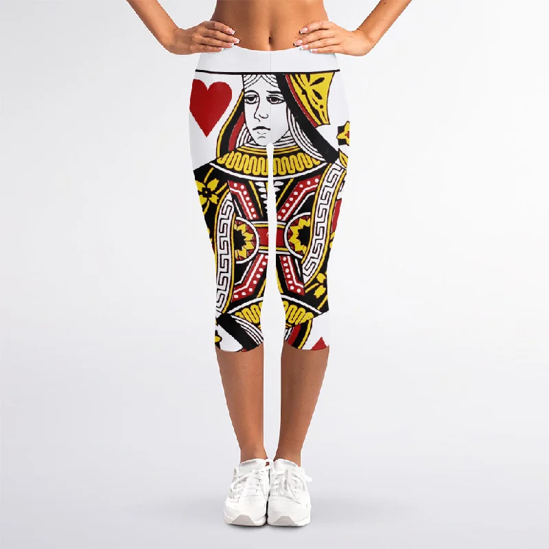 Discount Deals Queen Of Hearts Playing Card Print Women's Capri Leggings