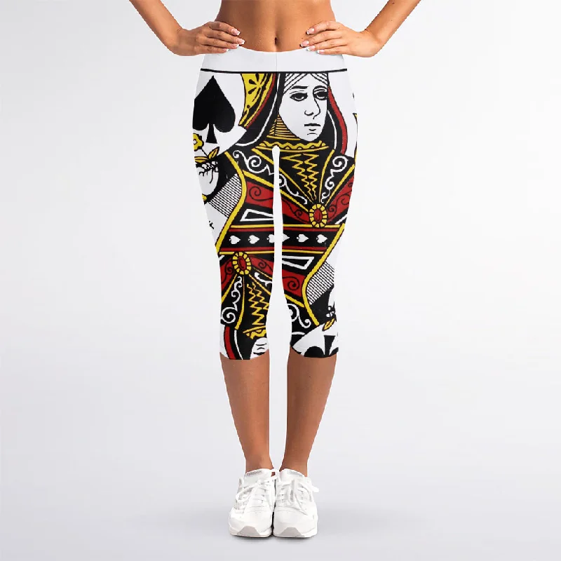 Closeout Queen Of Spades Playing Card Print Women's Capri Leggings