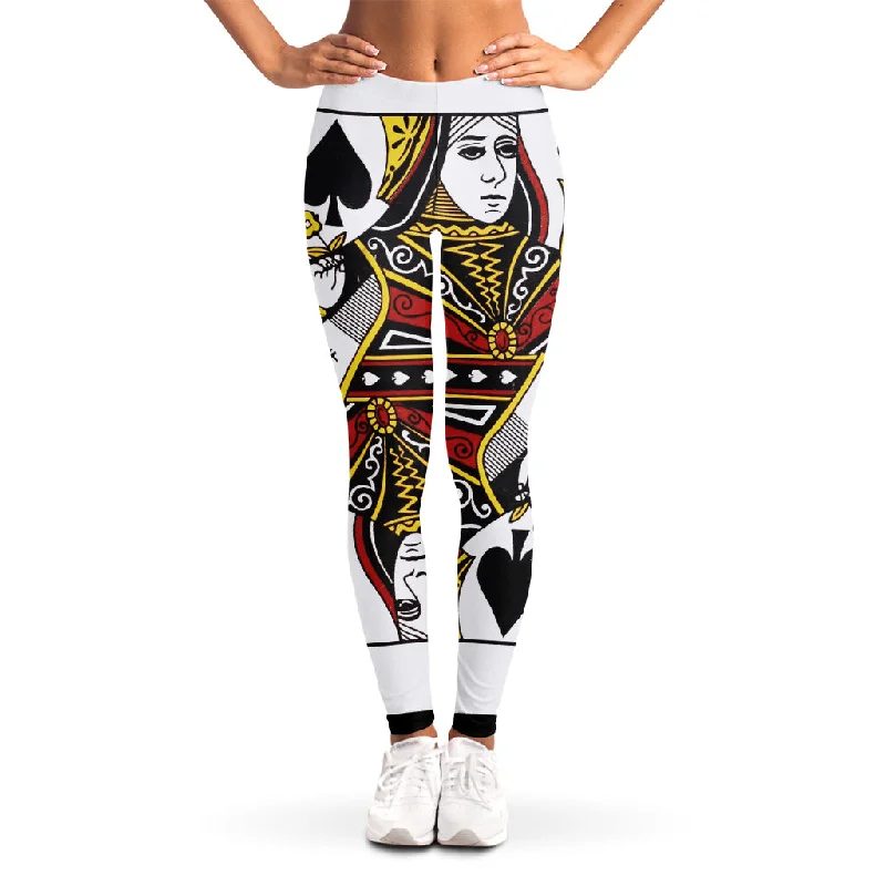 Super Deal Queen Of Spades Playing Card Print Women's Leggings