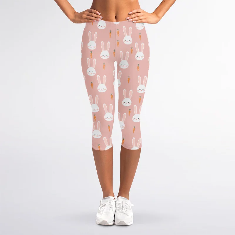Extra Discounts Rabbit And Carrot Pattern Print Women's Capri Leggings