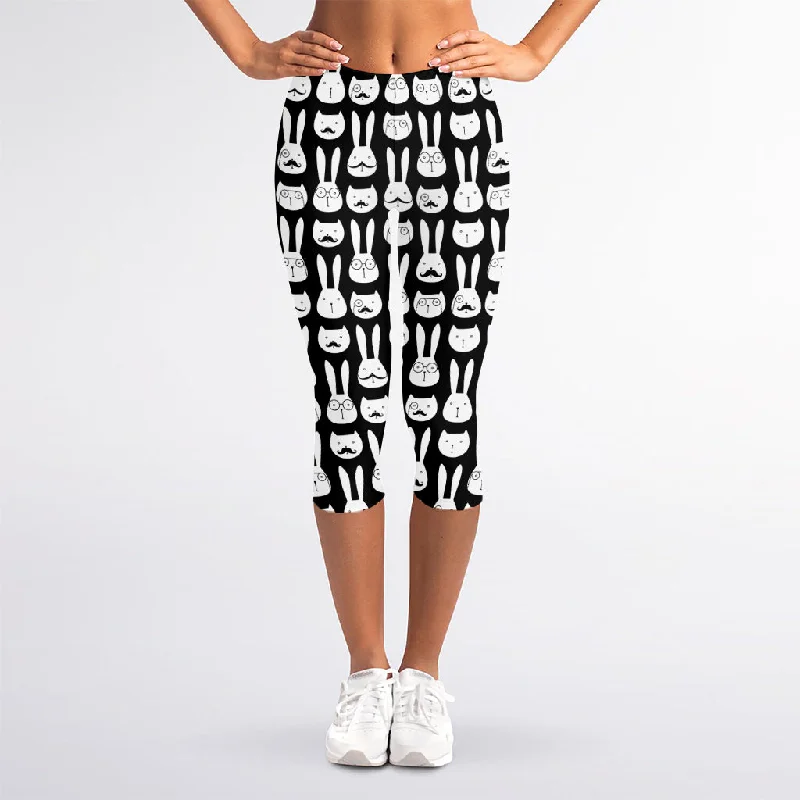 Bonus Savings Rabbit And Cat Pattern Print Women's Capri Leggings