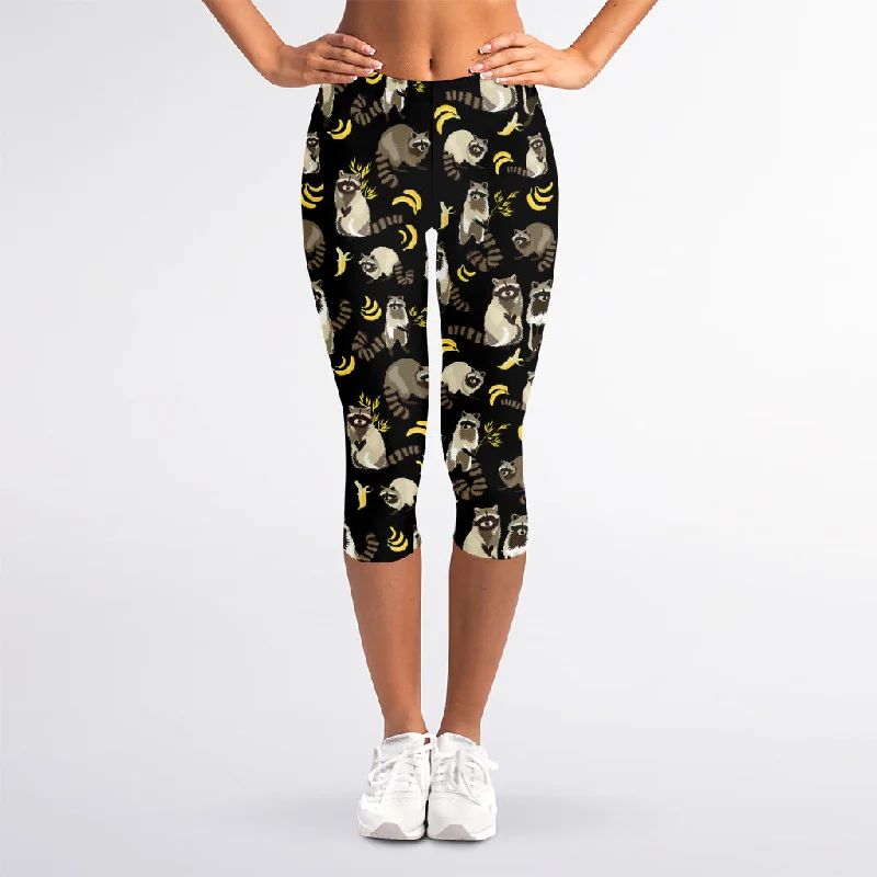 Mega Sale Raccoon And Banana Pattern Print Women's Capri Leggings