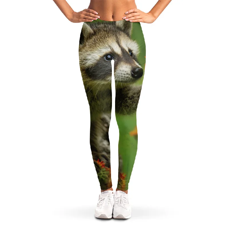 Exclusive Savings Raccoon And Flower Print Women's Leggings