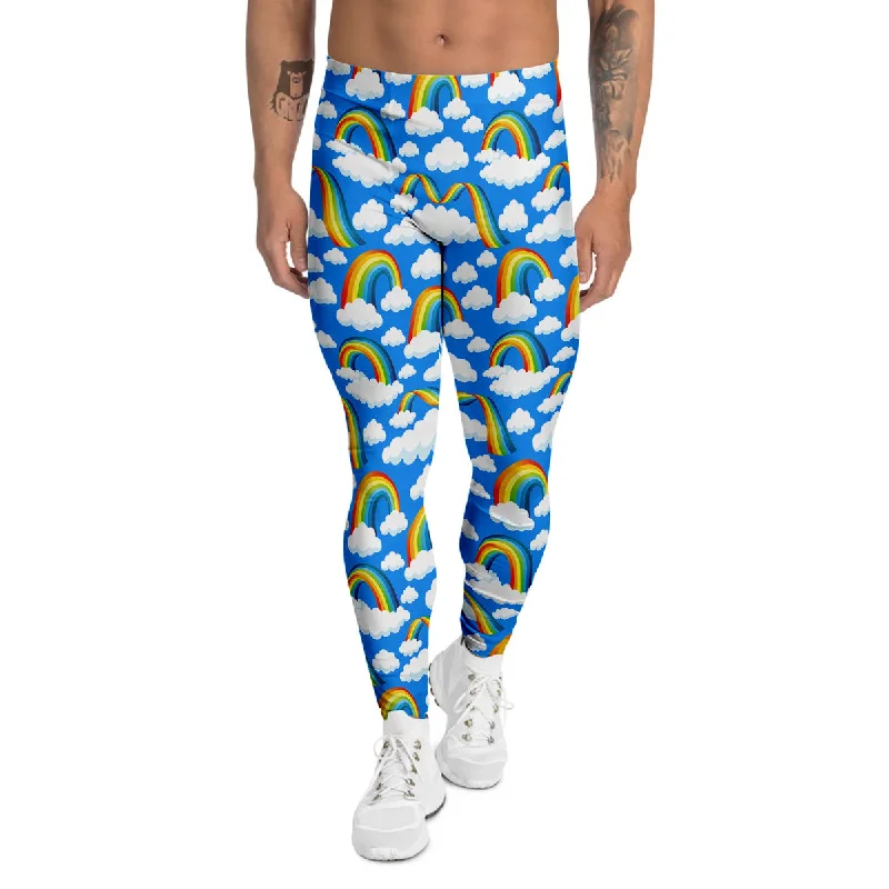 Extra Discounts Rainbow And Clouds Blue Print Pattern Men's Leggings