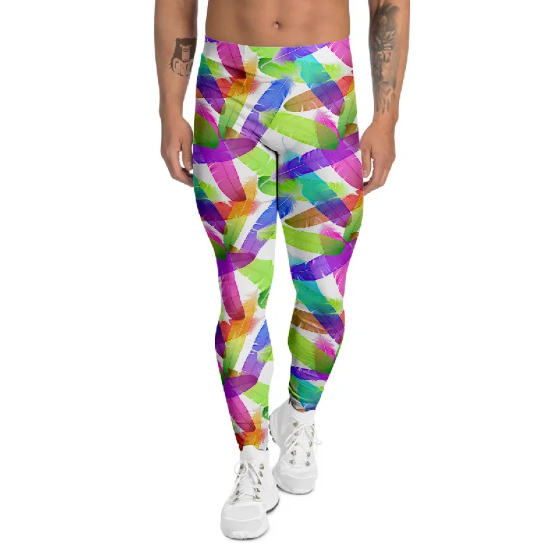 Discount Mania Rainbow Color Feather Print Pattern Men's Leggings