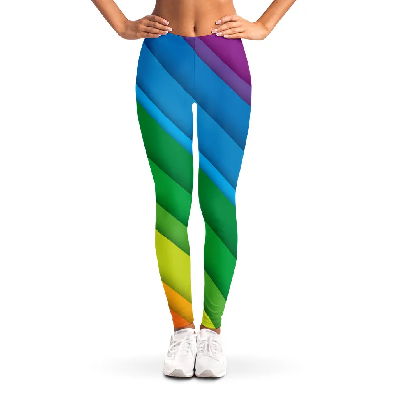Final Clearance Rainbow Diagonal Lines Pattern Print Women's Leggings