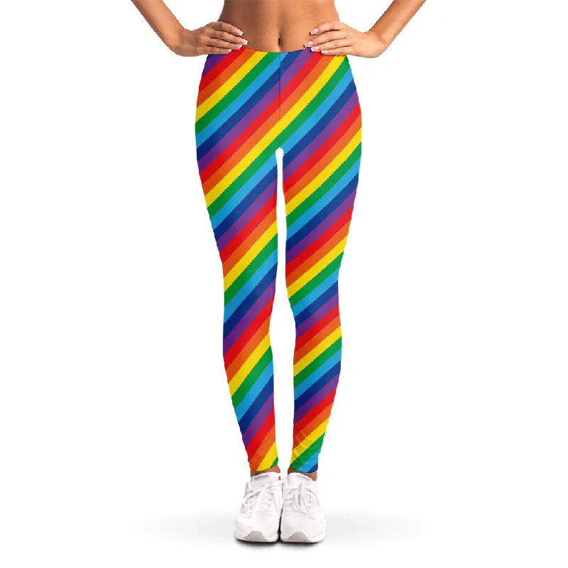 Big Discounts Rainbow Diagonal Striped Pattern Print Women's Leggings